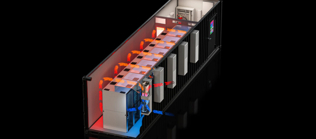 Data center container Rittal com tecnologia de refrigeração Blue e+